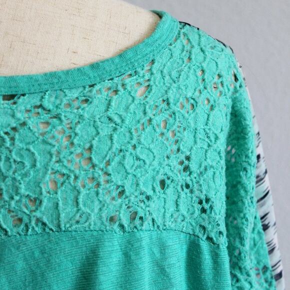 Vanity Beautiful Aqua Green Blouse Size Large Lightweight Lace Back Size XL - Picture 6 of 7